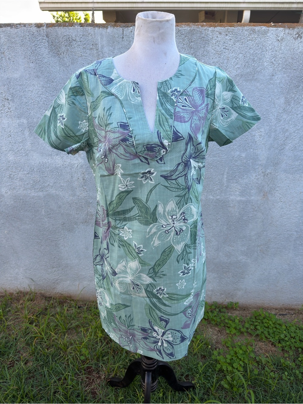 New Reyn Spooner Stargazer Short Dress Green Hawaiian Print Women's 12